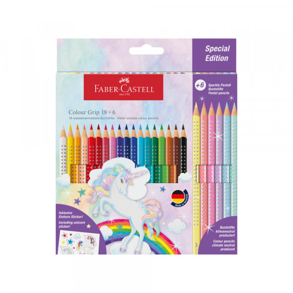 faber-castell_g199d_28741454.jpg Drvene bojice Faber Castell GRIP 1/18 Unicorn+6 Sparkle pastel 201543 - Slika 1