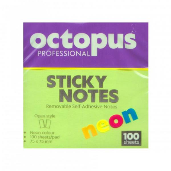 octopus_k459d_162770556.png Samolepljivi blokčići 75x75 Octopus neon zeleni UNL-2044 100lista - Slika 1
